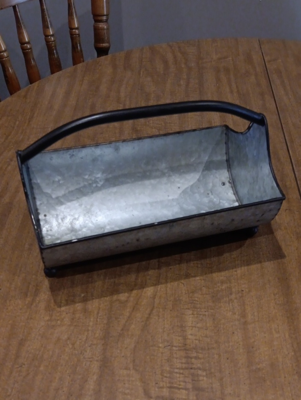 Galvanized Metal Caddy with Black Handle - Rustic Bathroom Organizer